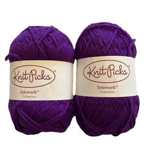 Lot of 2 KNIT PICKS TELEMARK Columbine Purple #8989 Peruvian Highland Wool Yarn